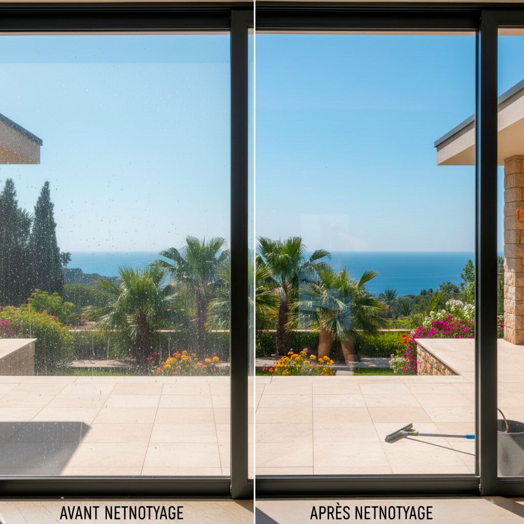 Comparatif nettoyage vitre avant après